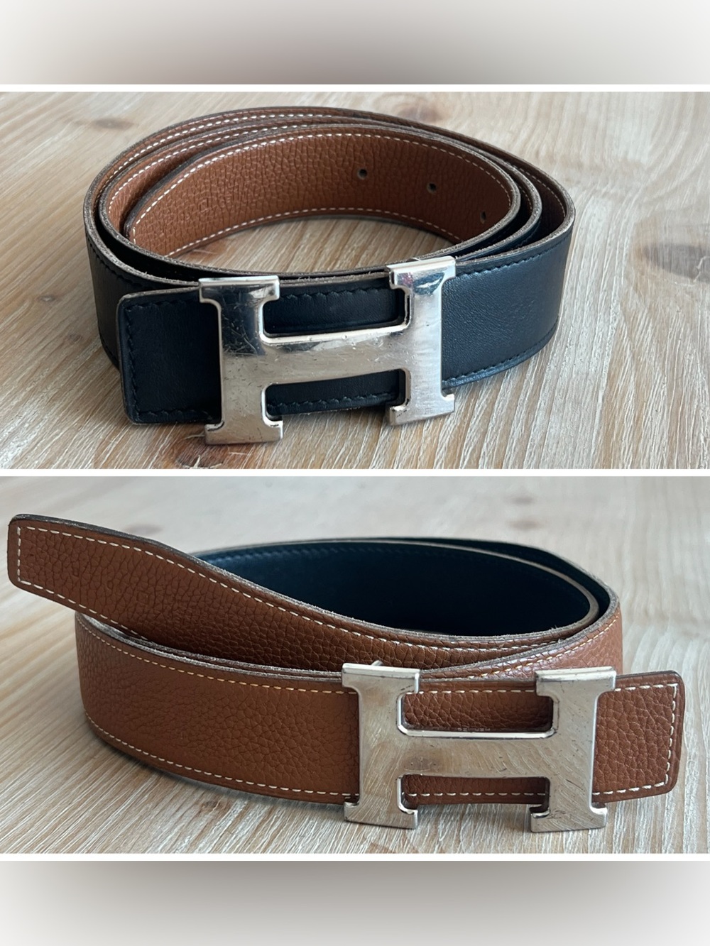 Hermès Constance H Reversible Belt 32mm Gold/Black Size 90 Palladium Hardware